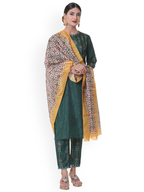 

HEEPOSH Women Green Layered Thread Work Kurta with Trousers & With Dupatta