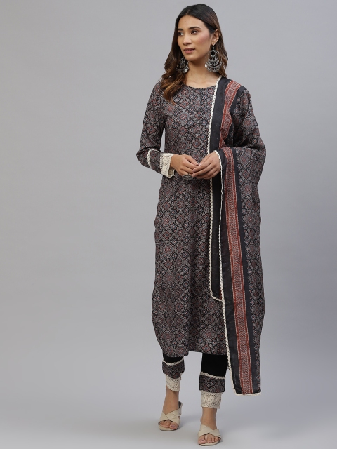 

Silai Bunai Women Blue Ethnic Motifs Printed Kurta with Trousers & With Dupatta