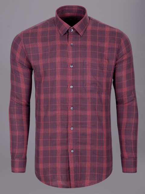 

FRENCH CROWN Men Maroon Standard Regular Fit Checked Formal Shirt