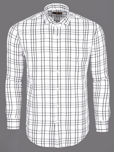

FRENCH CROWN Men White Standard Windowpane Checks Checked Formal Shirt