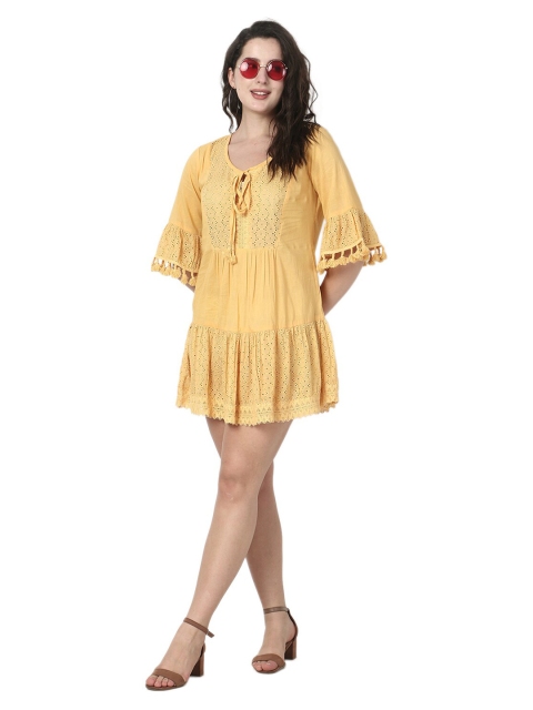

Again fashions Yellow Keyhole Neck Mini Dress