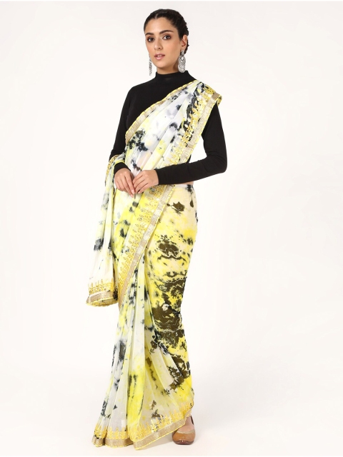 

Kastiel Women Yellow & Black Tie and Dye Gotta Patti Saree