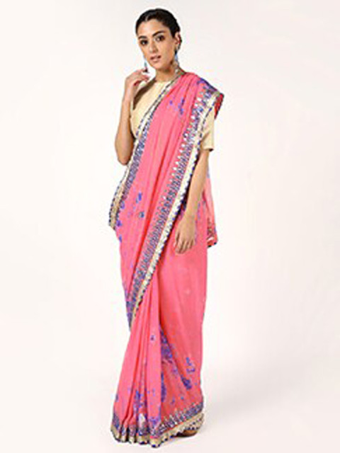 

Kastiel Pink & Blue Tie and Dye Gotta Patti Saree