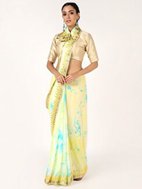 

Kastiel Yellow & Green Tie and Dye Gotta Patti Saree