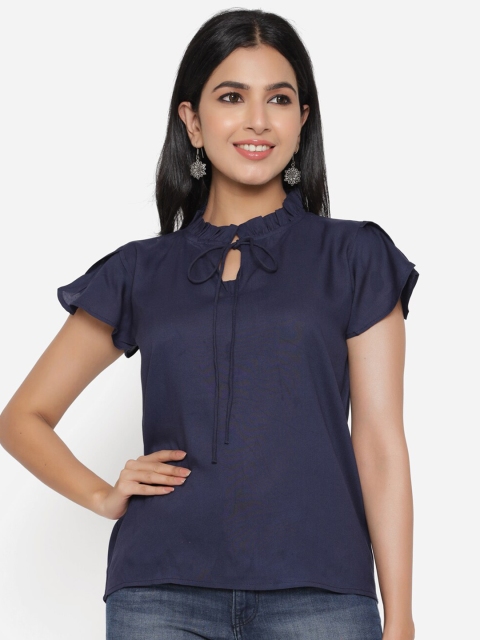 

DAEVISH Blue Tie-Up Neck Top