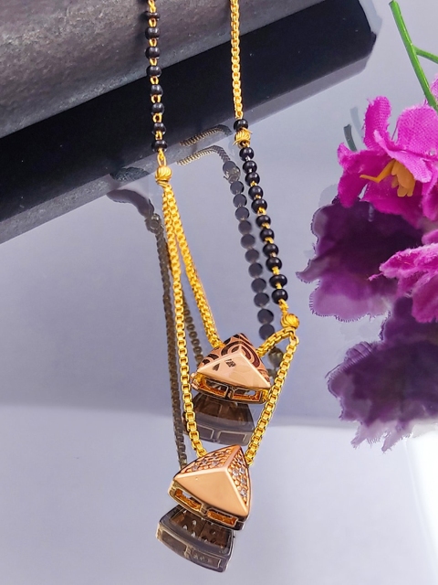

Saizen Gold-Plated Double Layered Rose-Gold Plated & Black Beaded Mangalsutra