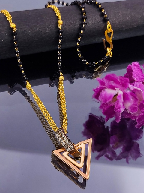 

Saizen Gold-Plated AD Studded Pendant Black Beaded Chain Mangalsutra for Women