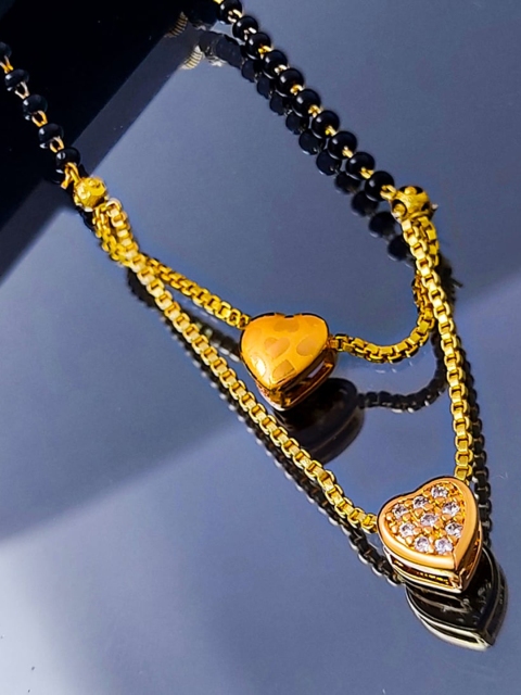 

Saizen Gold-Plated White AD-Studded & Black Beaded Mangalsutra