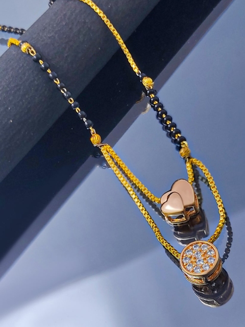 

Saizen Gold-Plated Black Beaded White AD-Stone Studded Mangalsutra