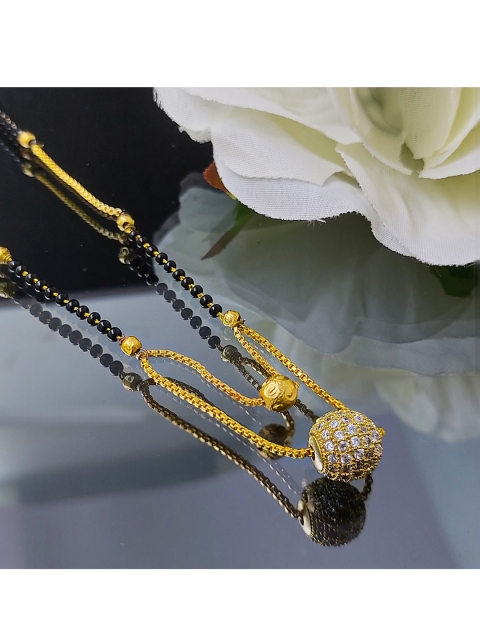 

Saizen Women Gold-Plated AD-Studded Black Beaded Mangalsutra