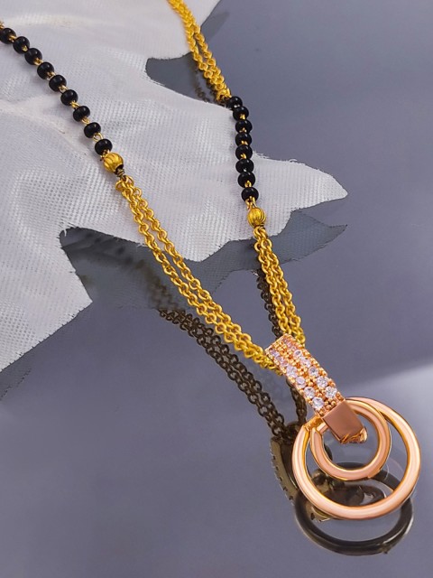 

Saizen Gold-Plated Black Beaded White AD-Stone Studded Mangalsutra