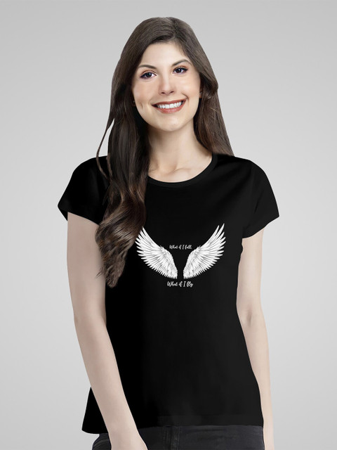 

Pootlu Women Black Printed Extended Sleeves T-shirt