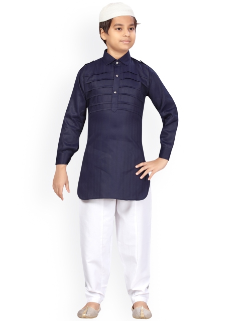 

Aarika Boys Navy Blue, White Pure Cotton Kurta with Pyjama