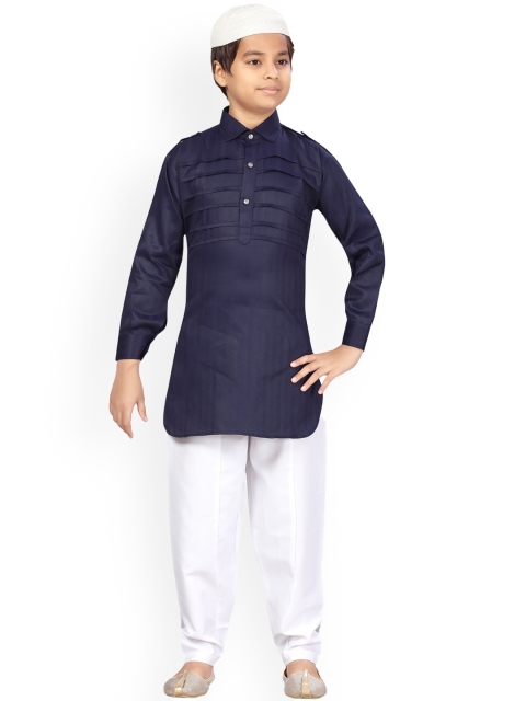 

Aarika Boys Navy Blue Pure Cotton Woven design solid Kurta with Pyjamas