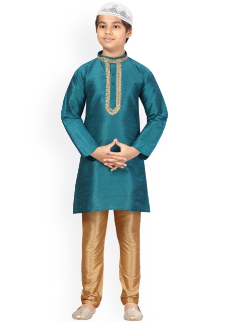 

Aarika Boys Green Layered Pure Silk Kurta with Trousers
