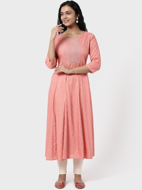 

R&B Women's Peach-Coloured Thread Work Anarkali Kurta