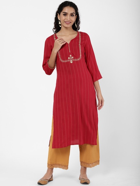 

R&B Women Red Embroidered Thread Work Kurta