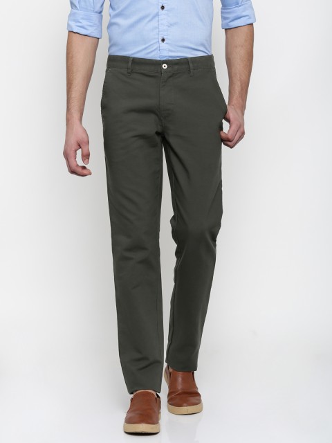

Park Avenue Men Olive Green Tapered Fit Solid Chinos
