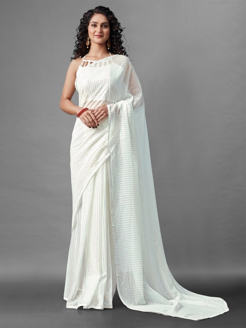 

BESUCHER White Embellished Sequinned Pure Georgette Saree