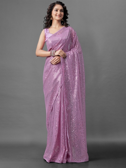 

BESUCHER Purple Embellished Sequinned Pure Georgette Saree