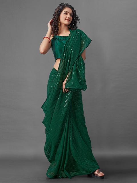 

BESUCHER Green Embellished Sequinned Pure Georgette Saree