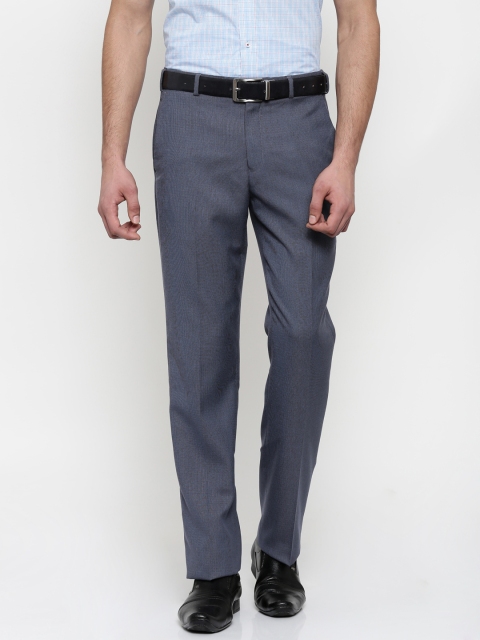 

Park Avenue Men Blue Self Design Smart Slim Fit Formal Trousers