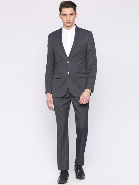 

Park Avenue Charcoal Grey Striped Slim Fit Single-Breasted Formal Suit