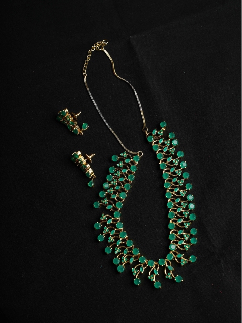 

NASTEE Gold-Plated Green CZ-Studded Jewellery Set