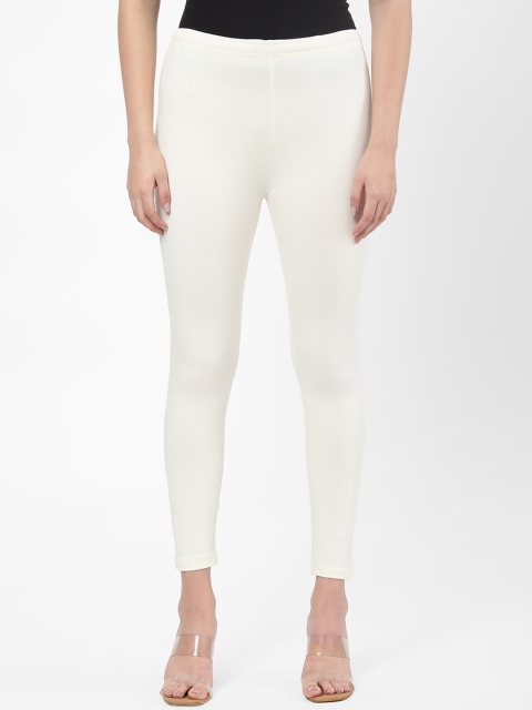 

R&B Women White Solid Ankle Length Leggings