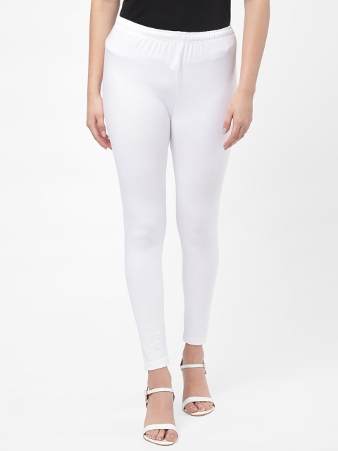 

R&B Women White Solid Ankle-Length Leggings
