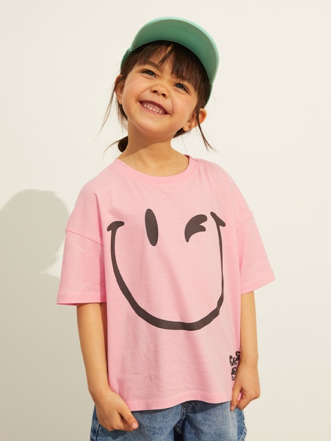 

H&M Girls Pink Printed T-shirt, Multi