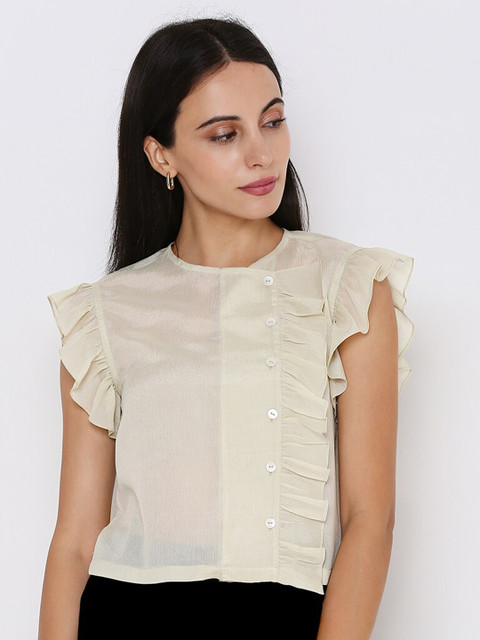 

aturabi Women Cream-Coloured Ruffle Top