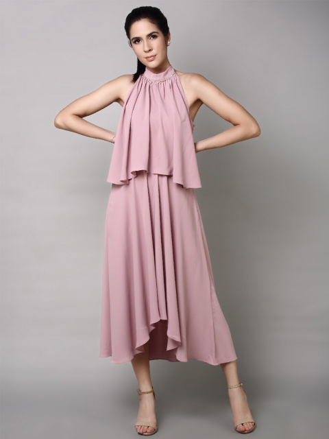 

aturabi Peach-Coloured Halter Neck A-Line Midi Dress