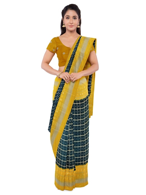 

Florence Black & Mustard Bandhani Silk Blend Fusion Bandhani Saree