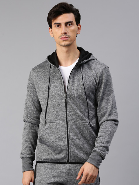 

HRX by Hrithik Roshan Men Grey Melange Solid Hooded Sweatshirt
