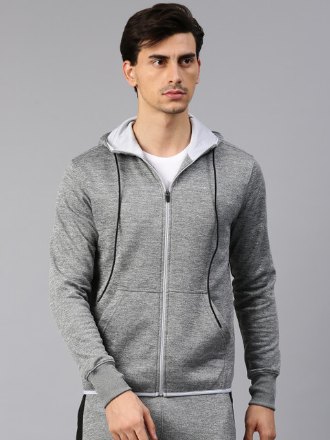 

HRX by Hrithik Roshan Men Grey Melange Solid Hooded Sweatshirt