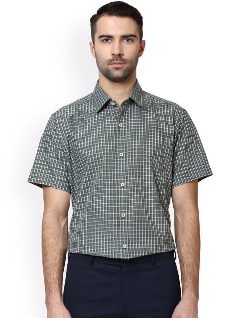 

Raymond Men Green & White Regular Fit Checked Formal Shirt