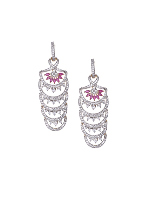 

Voylla Colors Generic-Amodini CZ Silver-Toned Gold-Plated CZ-Stone-Studded Handcrafted Drop Earrings