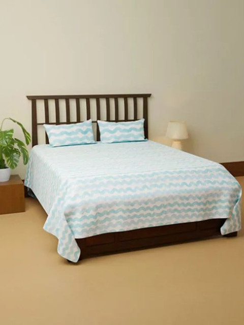 

Marks & Spencer Turquoise Blue & White Striped Double Queen Bedsheet with 2 Pillow Covers