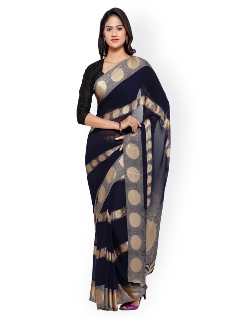 

Ligalz Navy Printed Poly Georgette Saree, Navy blue