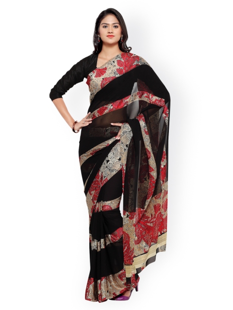 

Ligalz Black & Red Printed Poly Georgette Saree