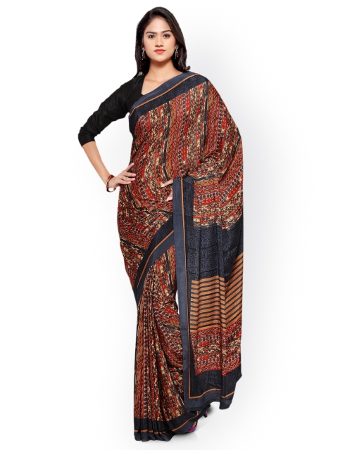 

Ligalz Red & Navy Blue Poly Crepe Printed Saree