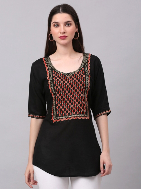 

NEUDIS Black & Red Embroidered Handloom Kurti