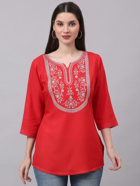 

NEUDIS Red Embroidered Kurti