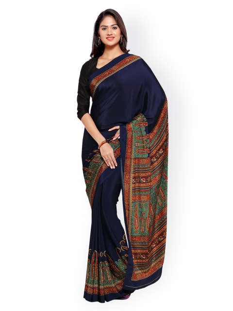 

Ligalz Navy Poly Crepe Paisley Print Saree, Navy blue