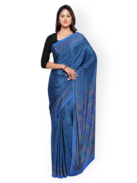 

Ligalz Blue Poly Crepe Paisley Print Saree