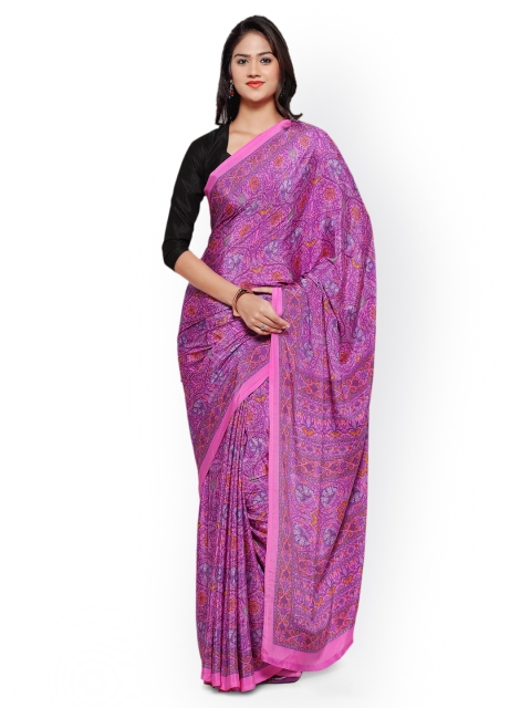 

Ligalz Purple Poly Crepe Printed Saree