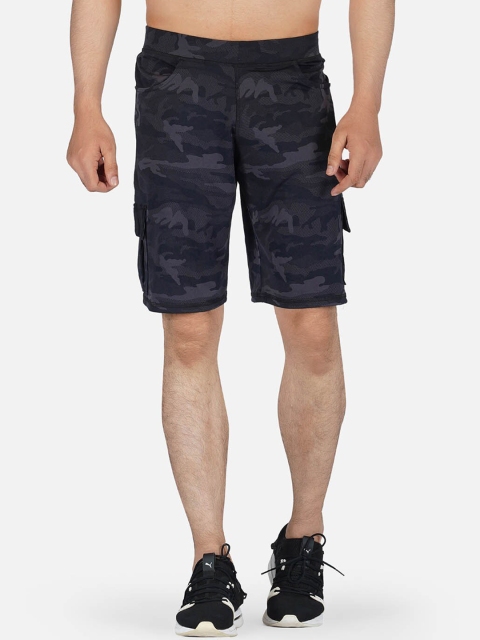 

IMPERATIVE Men Black Camouflage Printed Training or Gym Sports Shorts