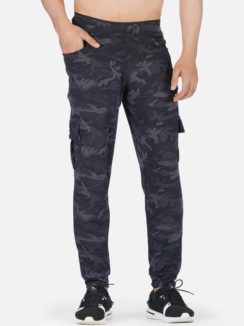 

IMPERATIVE Men Black Camouflage Printed Joggers with cargo pockets