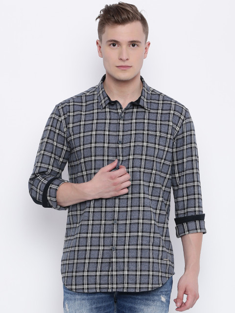 

Voi Jeans Blue & White Checked Casual Shirt